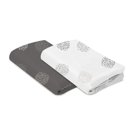 4moms Breeze Playard Sheet, Cotton White & Grey Crosshatch, Two Pack, ANB BABY