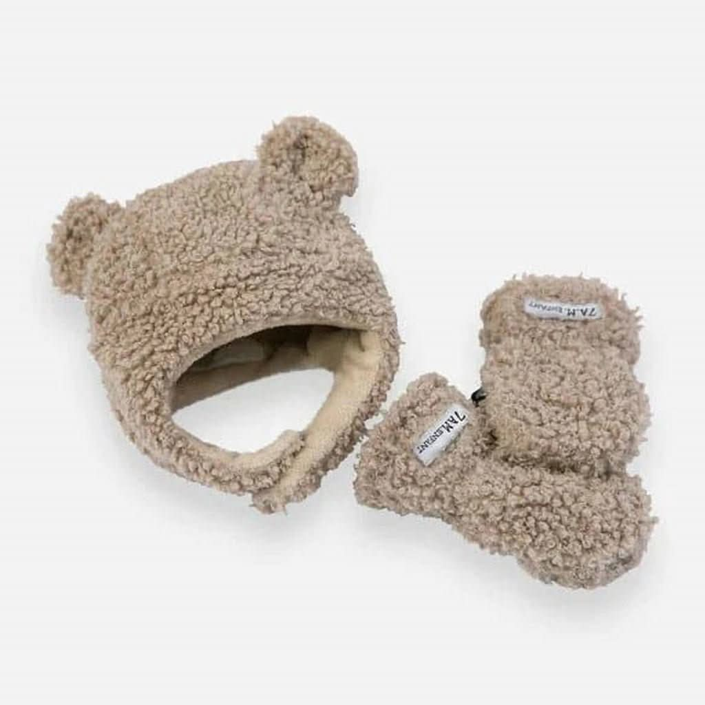 7 A.M. Enfant The Cub Mitten & Hat Set, Oatmeal Teddy, ANB BABY