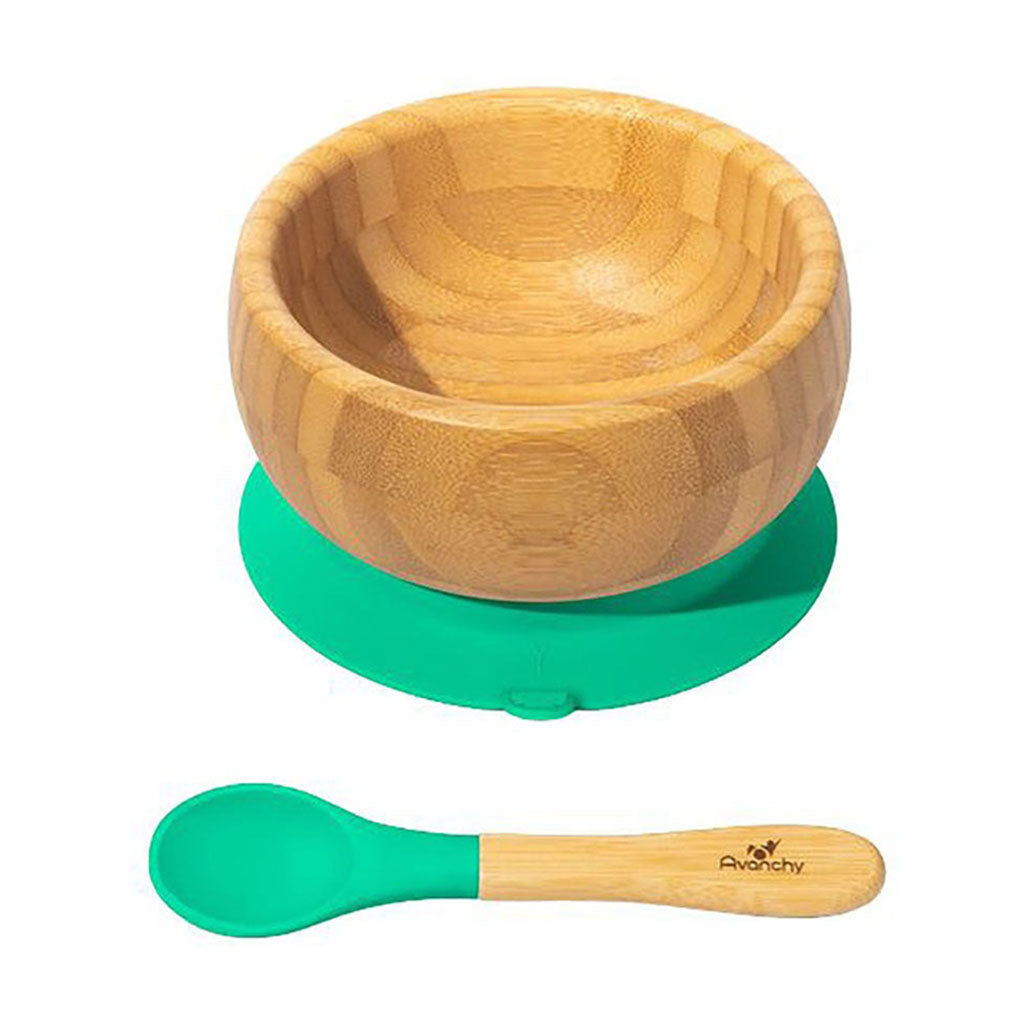 Avanchy-Bamboo-Suction-Baby-Feeding-Bowl-&-Spoon-Set,-Green - ANB BABY