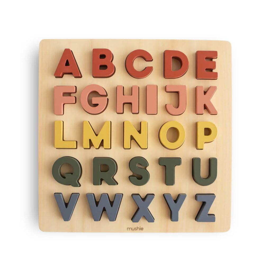 Mushie Wooden Alphabet Puzzle, Main - ANB Baby