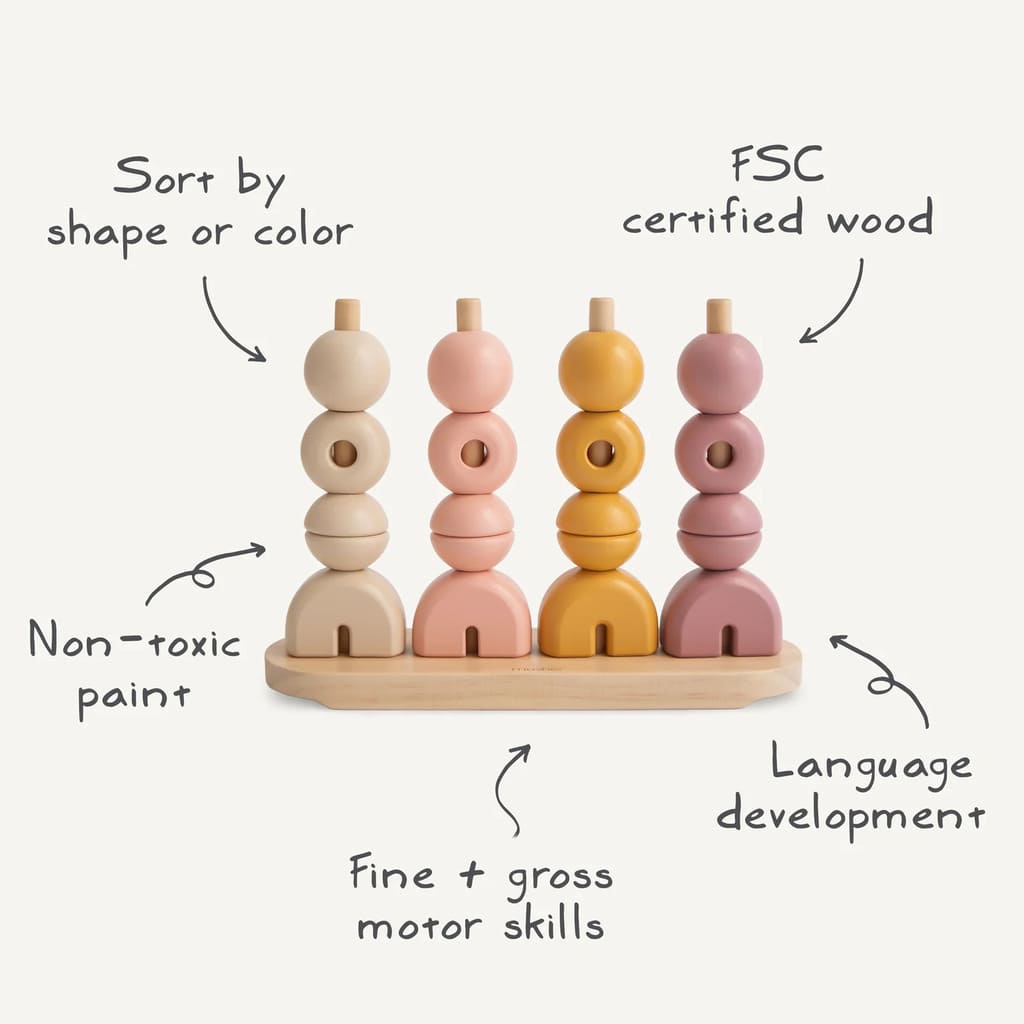 Mushie Wooden Multi Shape Stacker, Informative - ANB Baby