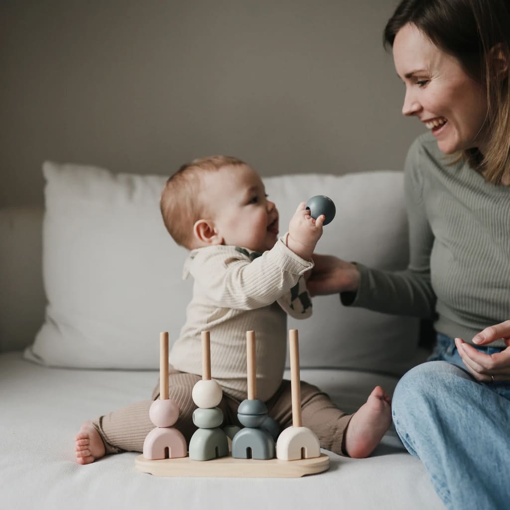 Mushie Wooden Multi Shape Stacker, With baby - ANB Baby