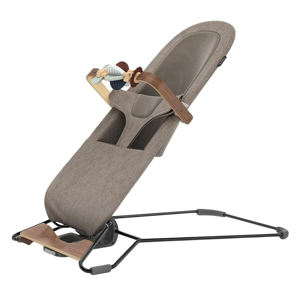 UPPAbaby-Mira-Bouncer-Wonder-Wheel-Toy-Bar,-Multicolor,Walnut-Wood,-Side-view - ANB BABY