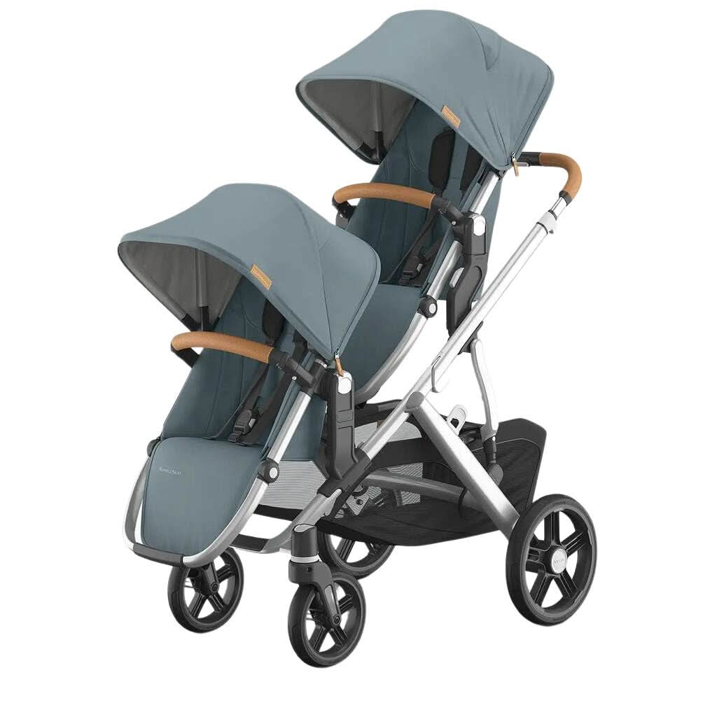 UPPAbaby RumbleSeat V3, Callum-Stone Blue-Silver Frame-Sand Leather, Front view - ANB Baby