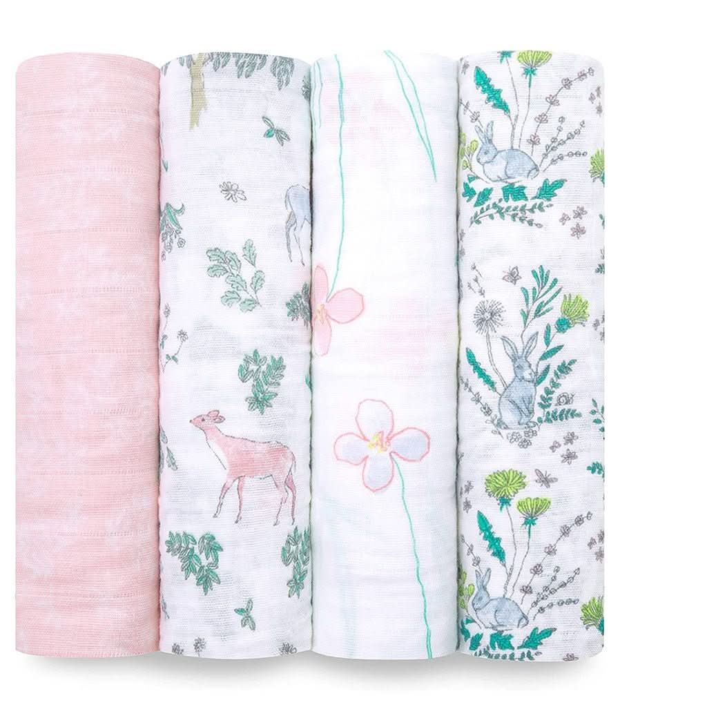 Aden & Anais Infant Boutique Classic Swaddle Blankets, Forest Fantasy, 4 - pack, ANB BABY