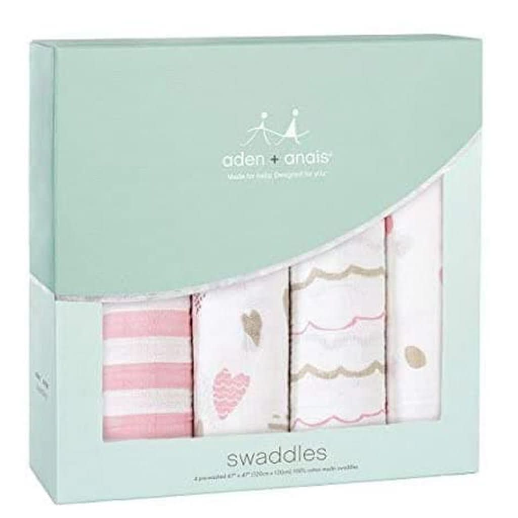 Aden & Anais Infant Boutique Classic Swaddle Blankets, Heart Breaker, 4 - pack, ANB BABY