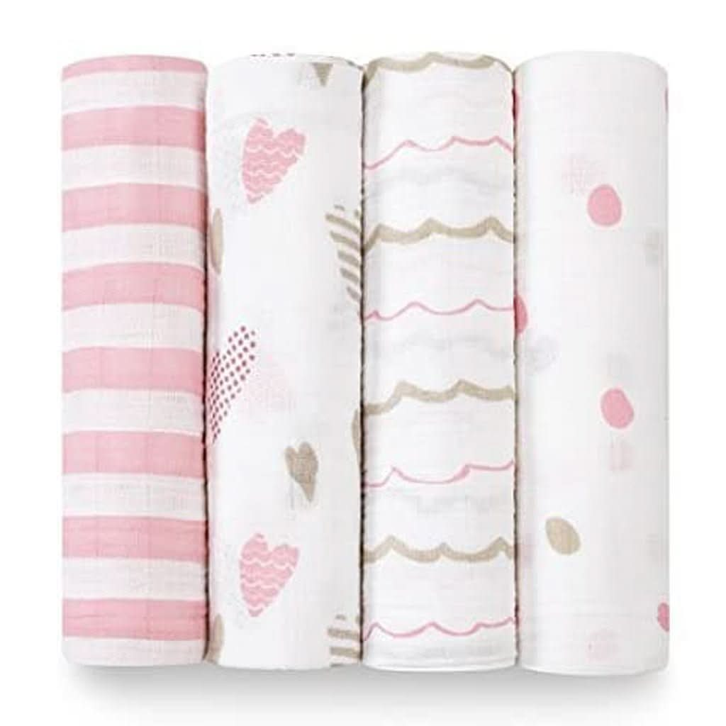 Aden & Anais Infant Boutique Classic Swaddle Blankets, Heart Breaker, 4 - pack, ANB BABY