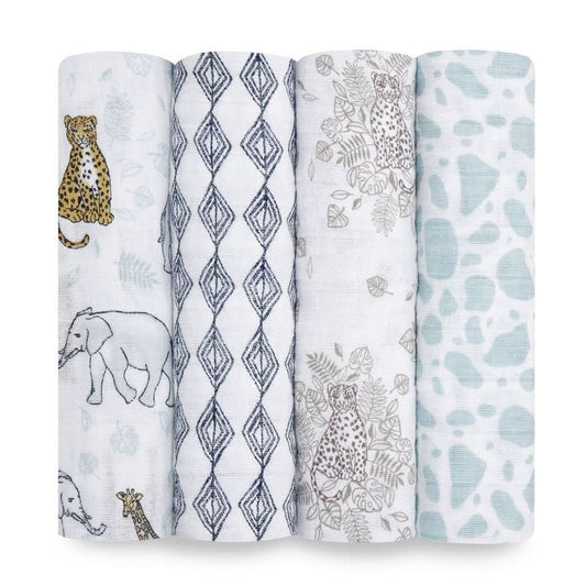 Aden & Anais Infant Boutique Classic Swaddle Blankets, Jungle, 4 - pack, ANB BABY