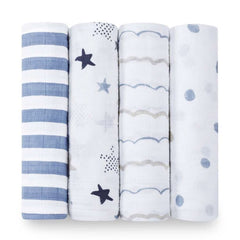 Aden & Anais Infant Boutique Classic Swaddle Blankets, Rock Star, 4 - pack, ANB BABY