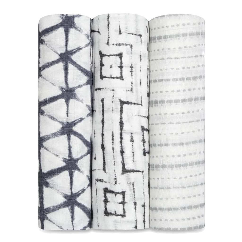 Aden & Anais Infant Boutique Silky Soft Swaddle Blankets, Pebble Shibori 3 - pack, ANB BABY