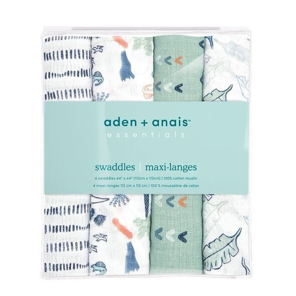 Aden & Anais Infant Essentials Muslin Swaddle Blankets, Dinotime, 4 - pack, ANB BABY