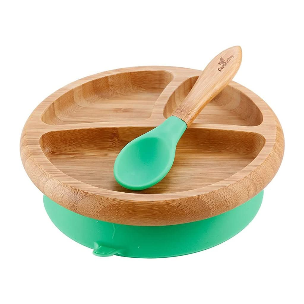 Avanchy Baby Bamboo Stay Put Suction Plate + Spoon, ANB BABY