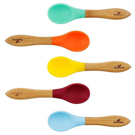 Avanchy Bamboo Baby Spoons 5 Pack - Multi Color, ANB BABY