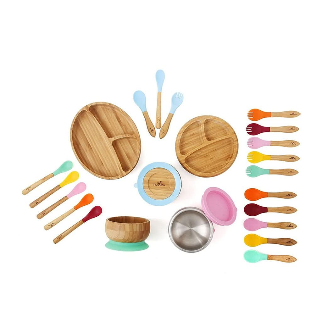 AVANCHY Bamboo Infant Feeding Spoons 5 Pack - Multi Color, ANB BABY