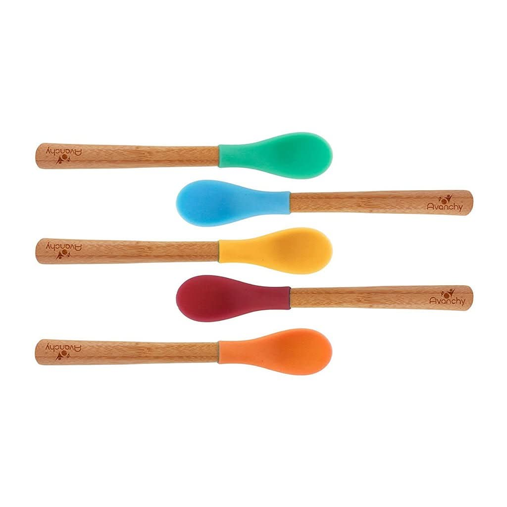 AVANCHY Bamboo Infant Feeding Spoons 5 Pack - Multi Color, ANB BABY