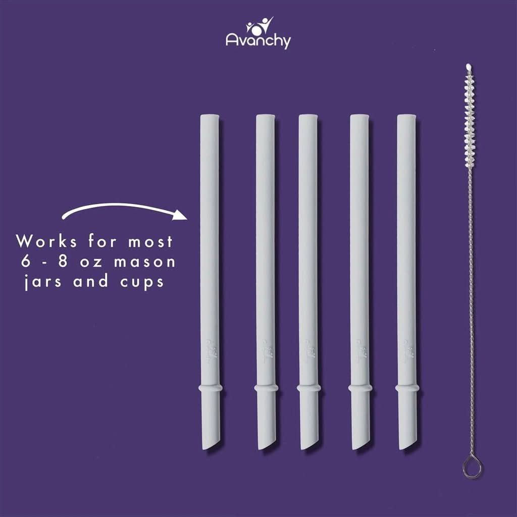 Avanchy Small 5" Silicone Baby Straw 5 Pack, White, ANB BABY