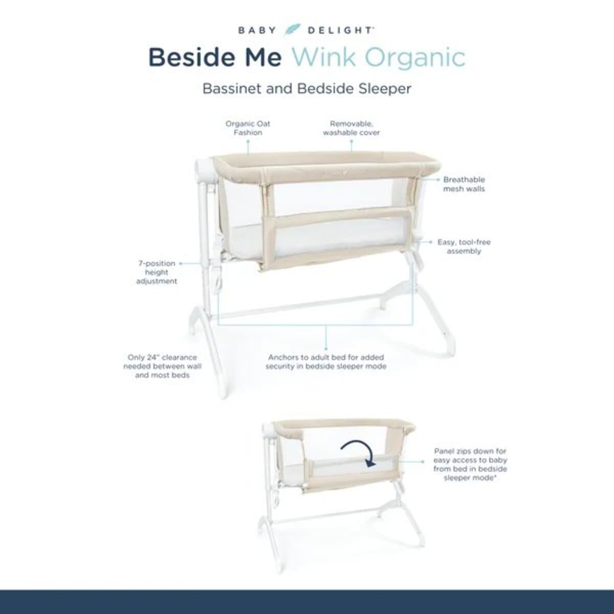 Baby Delight Beside Me Wink Organic Bassinet & Bedside Sleeper, 819956000305 - ANB Baby