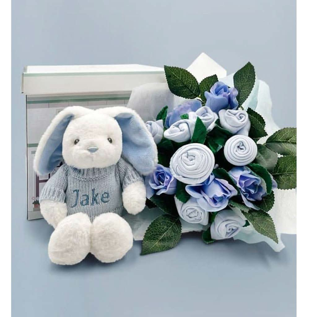 Babyblooms Hand Tied Baby Clothes Bouquet and Personalized Bunny, ANB BABY