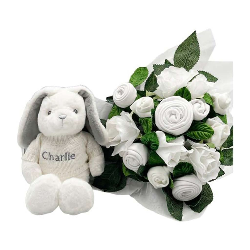 Babyblooms Hand Tied Baby Clothes Bouquet and Personalized Bunny, ANB BABY