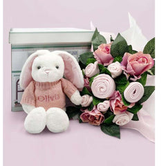 Babyblooms Hand Tied Baby Clothes Bouquet and Personalized Bunny, ANB BABY