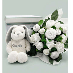 Babyblooms Hand Tied Baby Clothes Bouquet and Personalized Bunny, ANB BABY