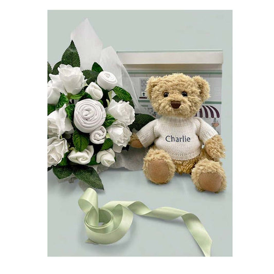 Babyblooms Luxury Rose Baby Clothes Bouquet and Personalized Teddy Bear, ANB BABY