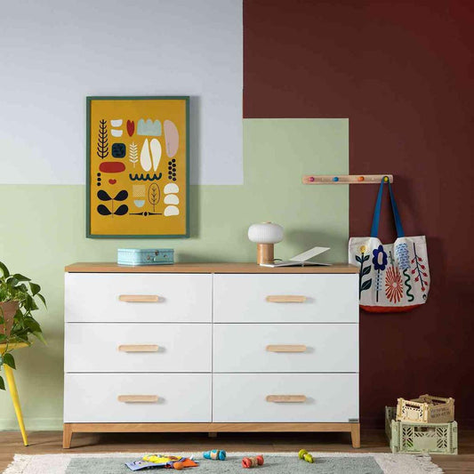 DaDaDa Lala Big 6 - Drawer Dresser, White / Red Oak - Available September, ANB BABY