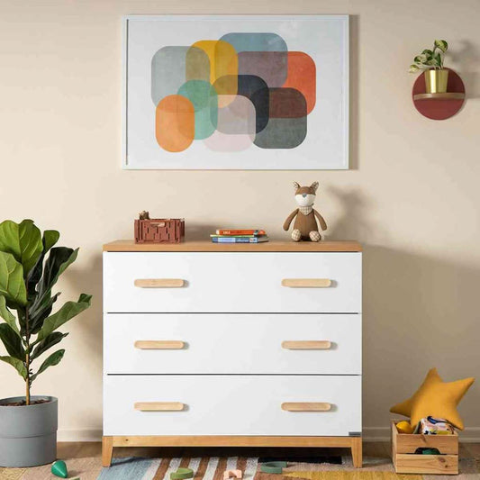 DaDaDa Lala Little 3 - Drawer Dresser, White / Red Oak - Available September, ANB BABY