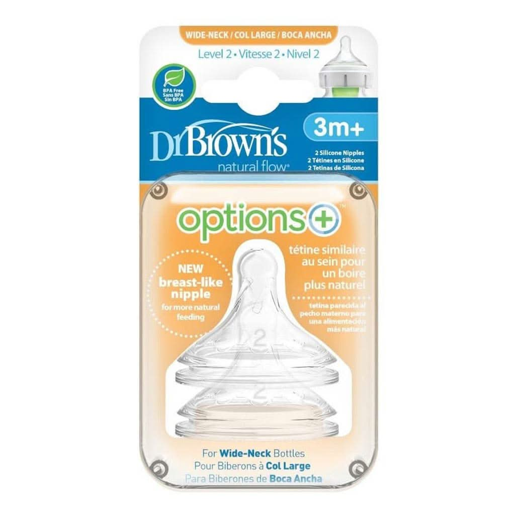 Dr. Brown's Different Levels Natural Silicone Nipple, Wide - Neck 2 - Pack, ANB BABY