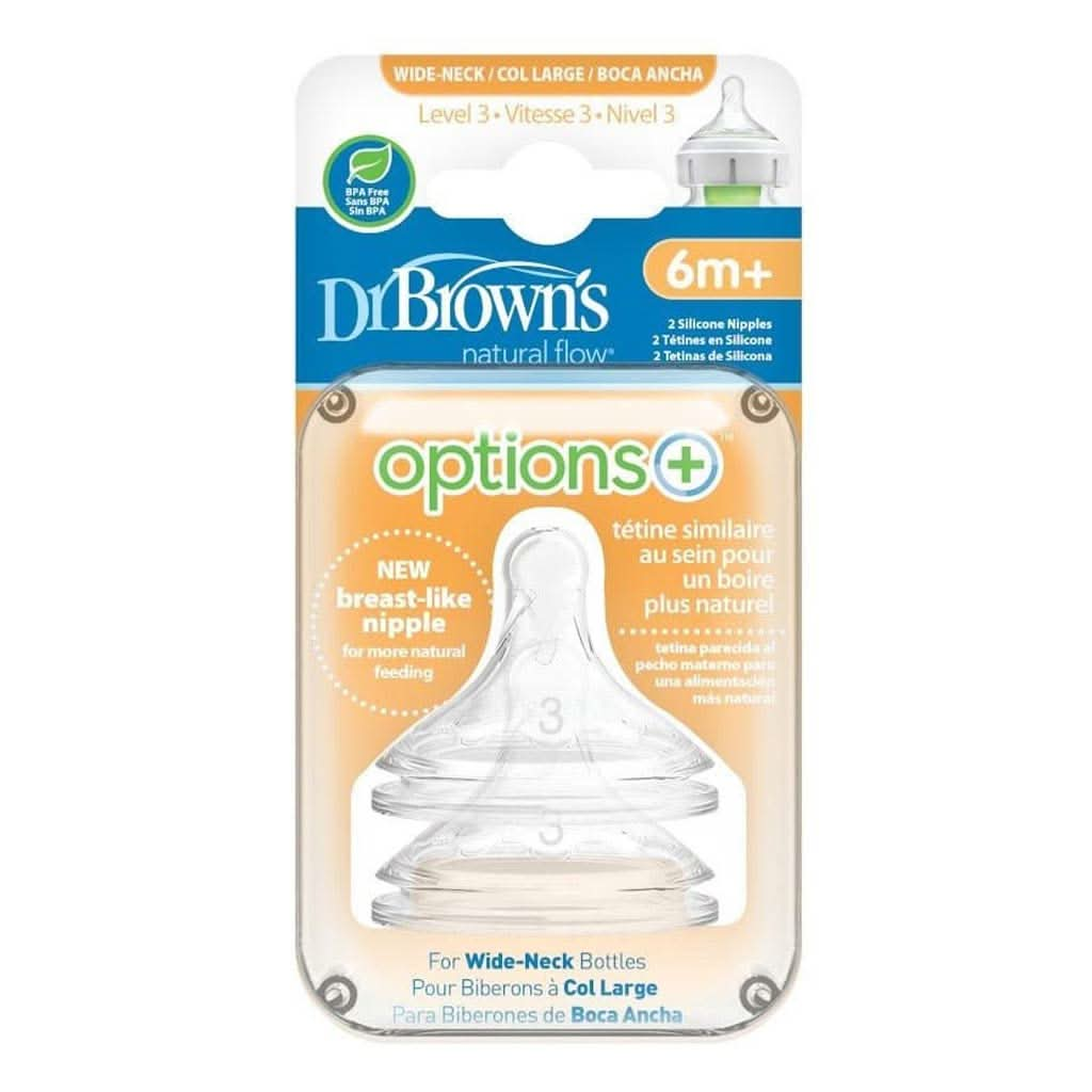 Dr. Brown's Different Levels Natural Silicone Nipple, Wide - Neck 2 - Pack, ANB BABY