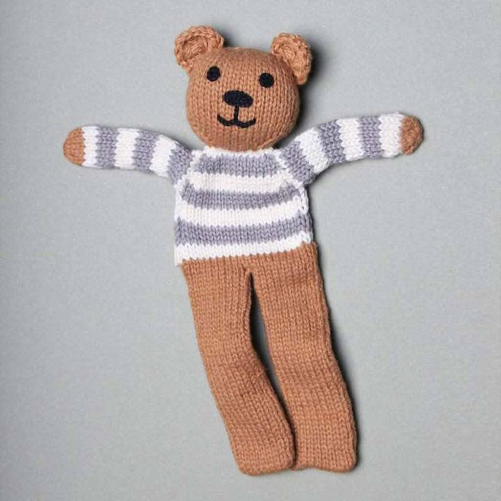 Estella Organic Cotton Handmade Baby Soother, 7.5 - Inch Striped Brown Bear, ANB BABY