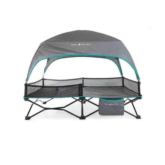 Go With Me Bungalow Deluxe Portable Travel Cot, Grey/Teal, ANB BABY