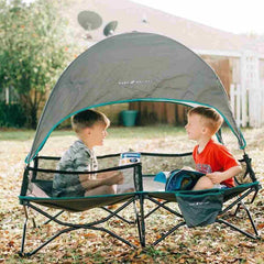 Go With Me Bungalow Deluxe Portable Travel Cot, Grey/Teal, ANB BABY