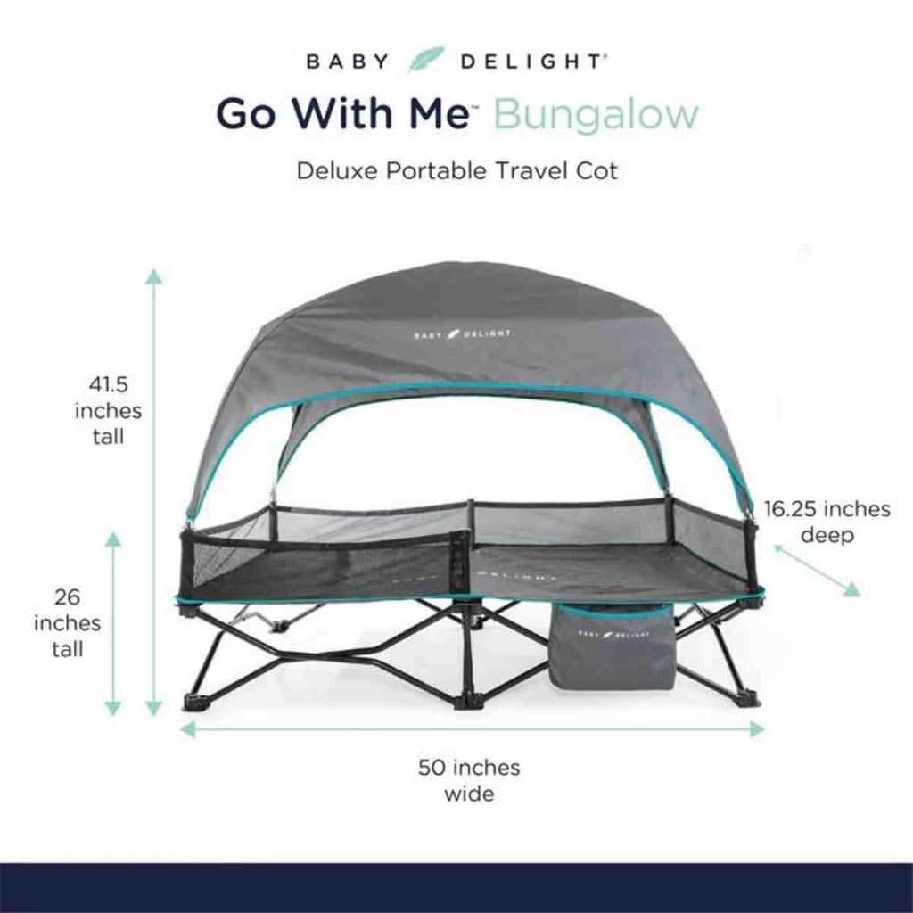 Go With Me Bungalow Deluxe Portable Travel Cot, Grey/Teal, ANB BABY