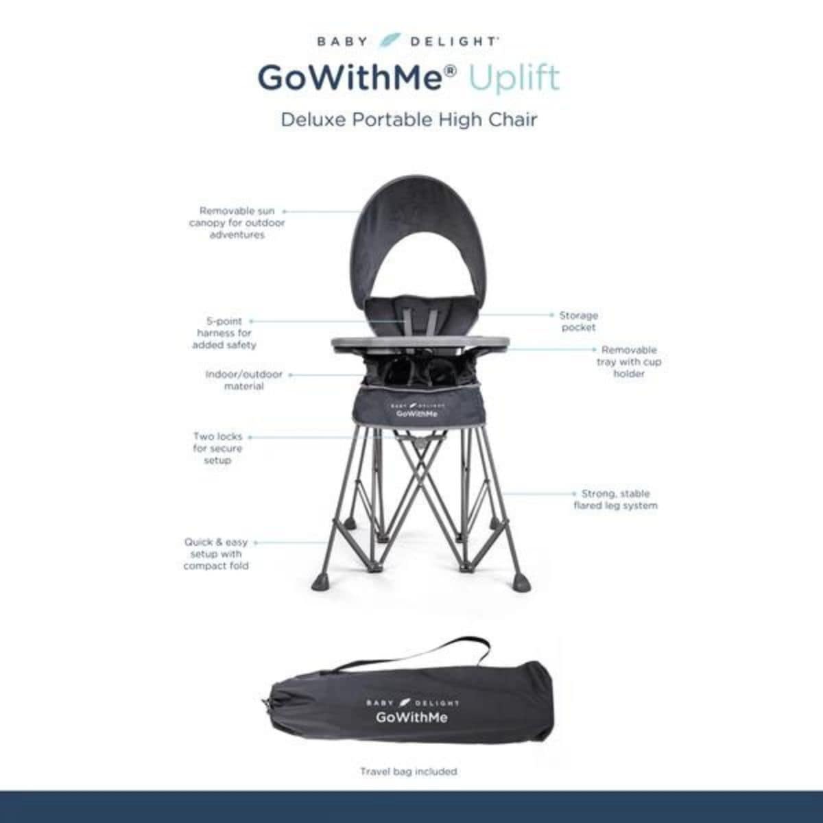 Go With Me Uplift Deluxe Portable High Chair with Canopy, 819956001517 - ANB Baby