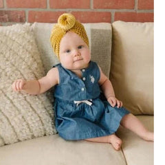 Golden Dot Lane Ribbed Velvet Bun Baby Turban, ANB BABY