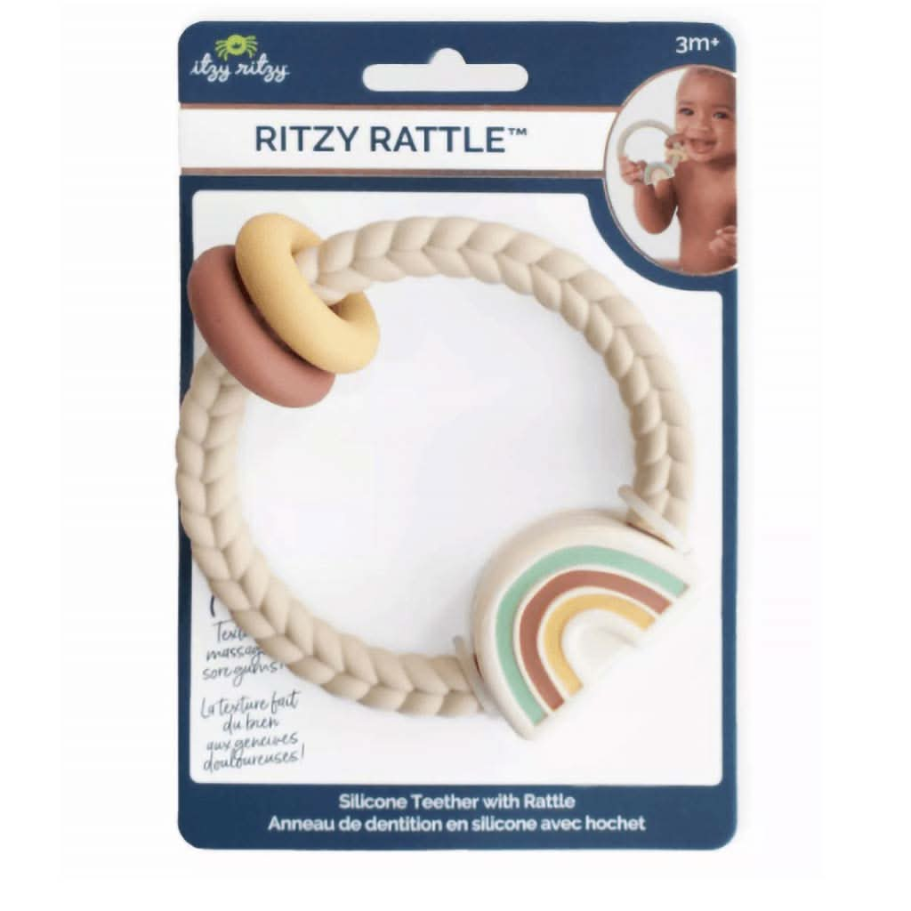 Itzy Ritzy Silicone Teether with Rattle, Neutral Rainbow, ANB BABY