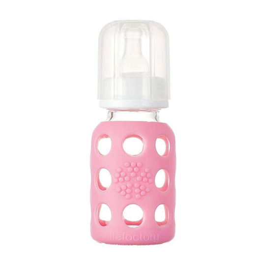 Life Factory Pink Glass Baby Bottle, 4 oz., ANB BABY