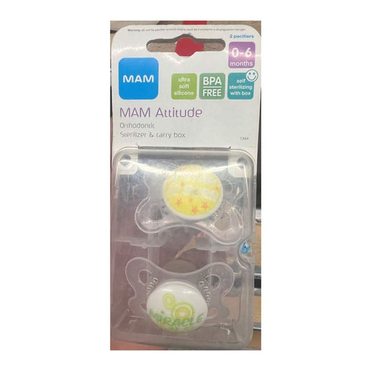 MAM Attitude Pacifiers 2 Pack for 0 - 6 Months, Yellow/Green, ANB BABY