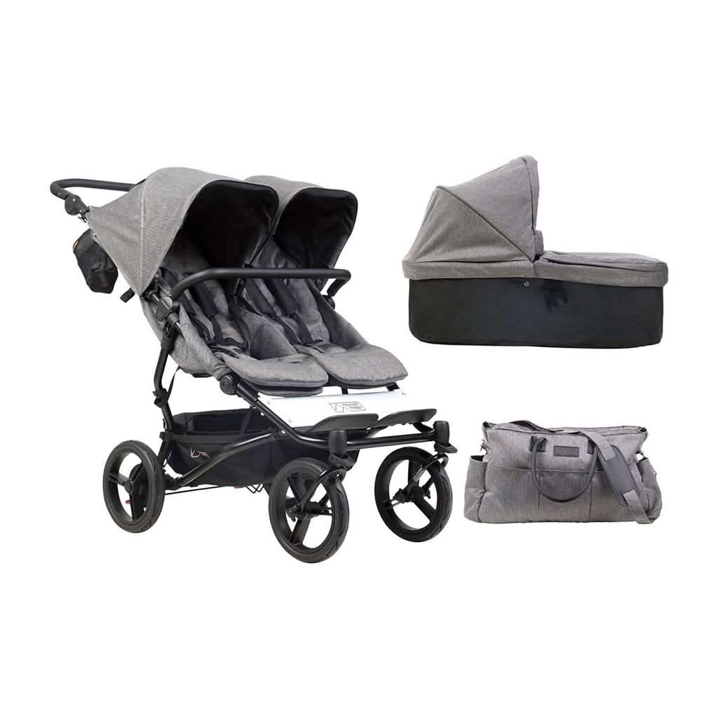 Mountain Buggy Duet Luxury with Double Satchel and Carrycot, Herringbone, ANB BABY