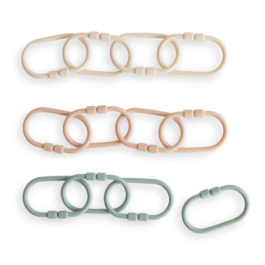 Mushie Chain Link Rings, Shifting Sand / Blush / Cambridge Blue, ANB BABY