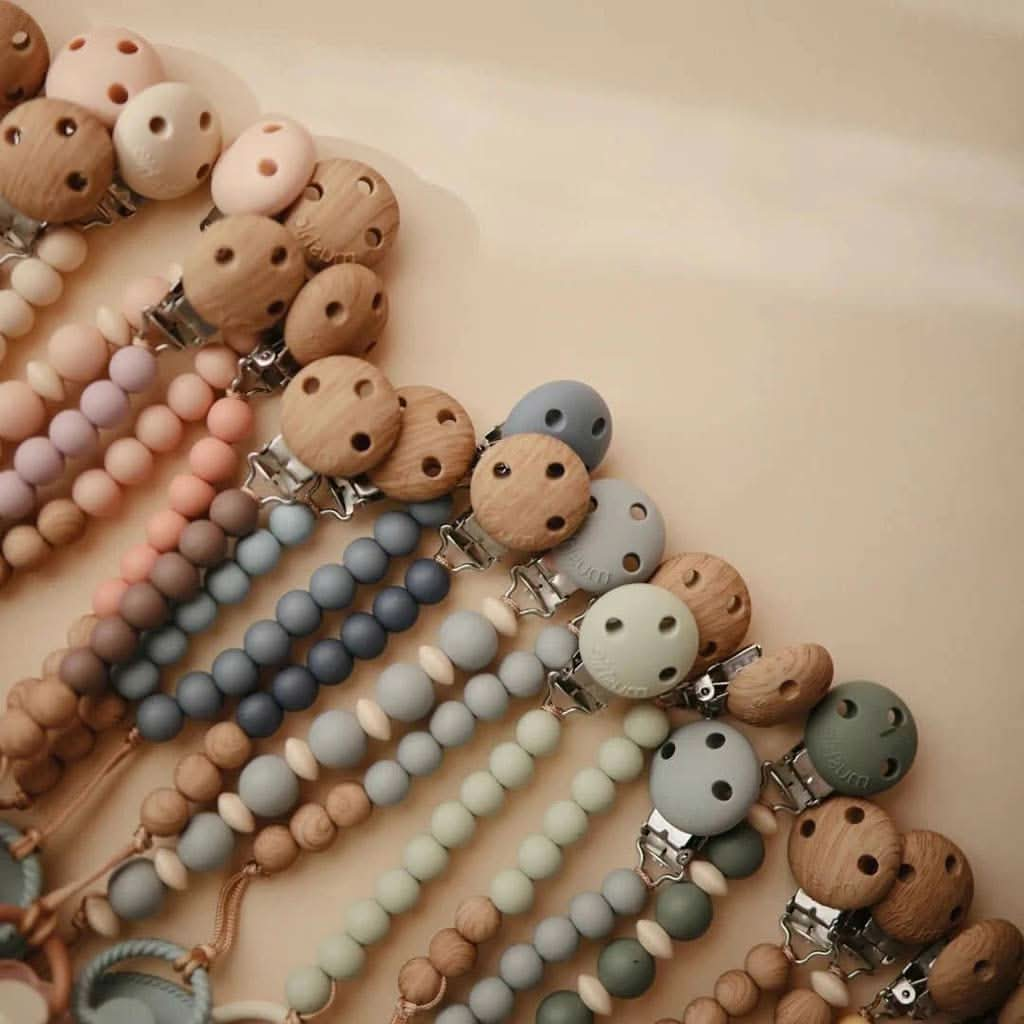 Mushie Hera Silicone Pacifier Clip, Faux Wood, ANB BABY