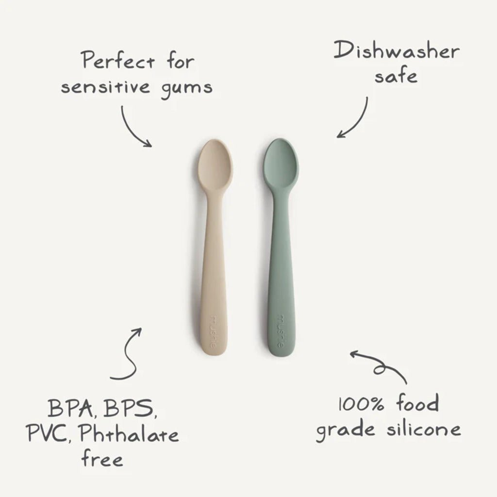 Mushie Silicone Feeding Spoons, 2 Pack, ANB BABY