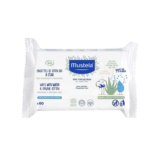 Mustela Organic Cotton Water Wipes, 60 Wipes, ANB BABY