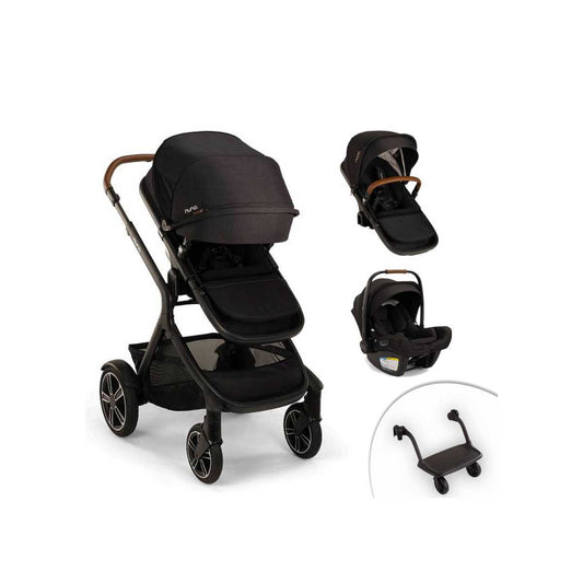 Nuna Demi Next Double Stroller + Rider Board + Bassinet + PIPA AIRE RX Travel System, Caviar, ANB BABY