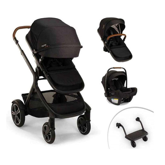 Nuna Demi Next Double Stroller + Rider Board + Bassinet + PIPA AIRE RX Travel System, Caviar, ANB BABY