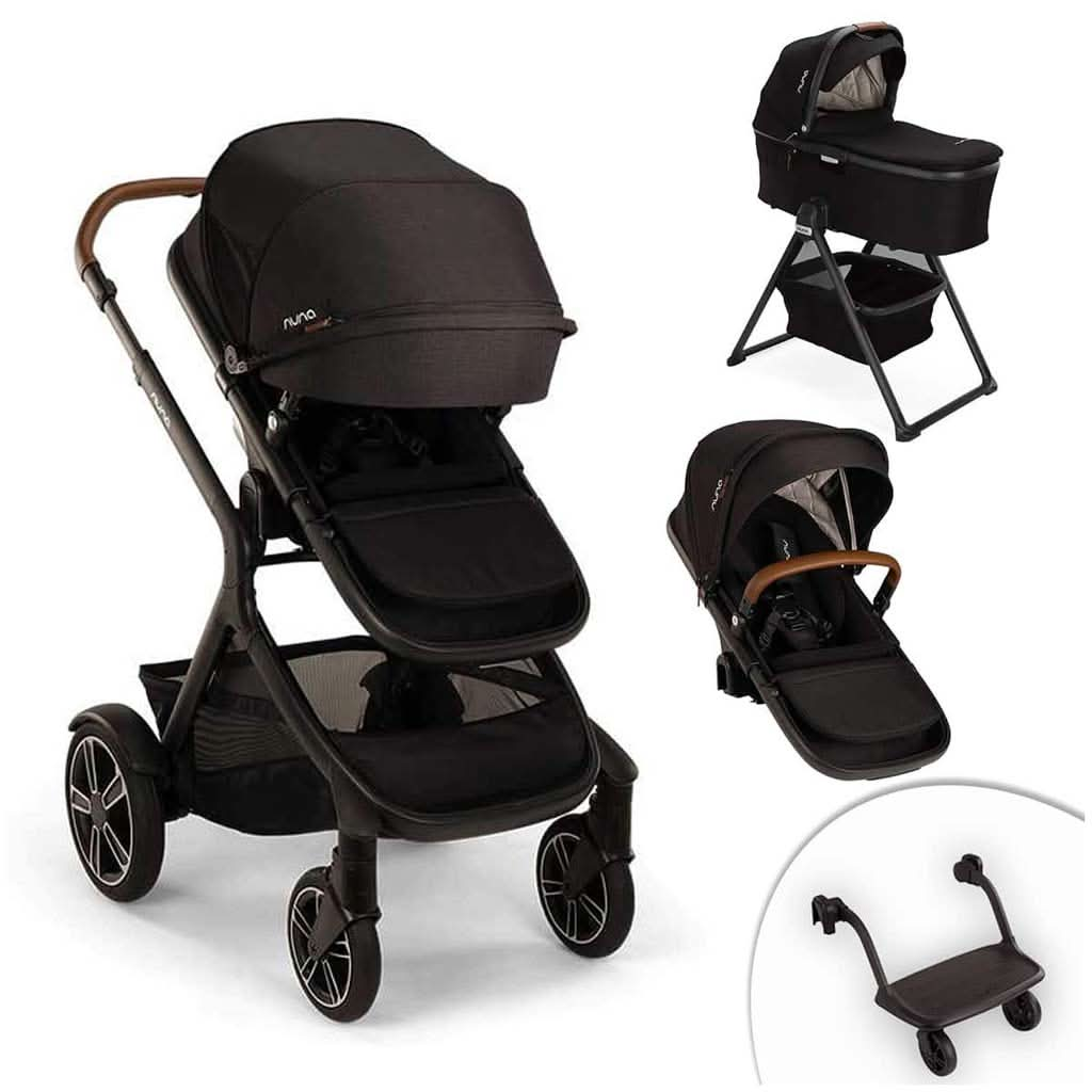 Nuna Demi Next Double Stroller + Rider Board + Bassinet, ANB BABY