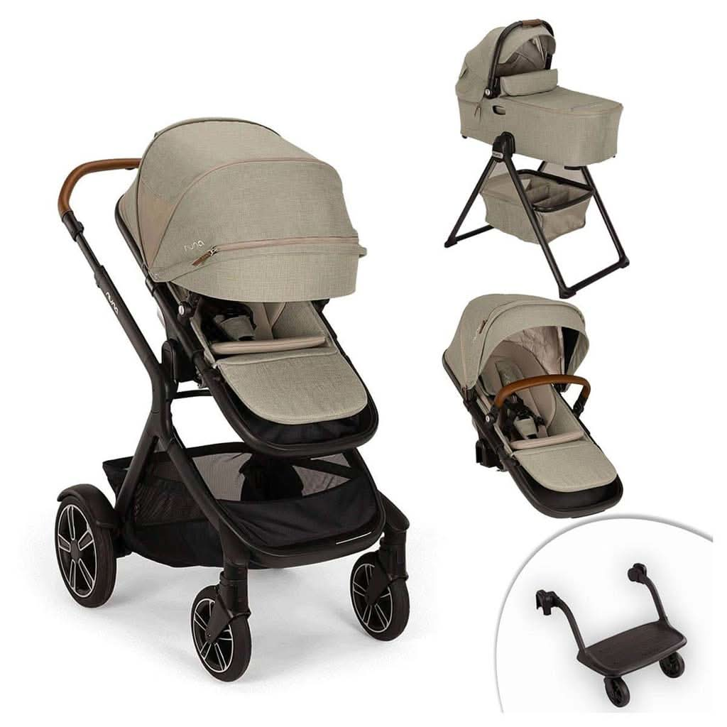 Nuna Demi Next Double Stroller + Rider Board + Bassinet, ANB BABY