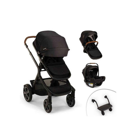 Nuna Demi Next Double Stroller + Rider Board + PIPA AIRE RX Travel System, Caviar, ANB BABY