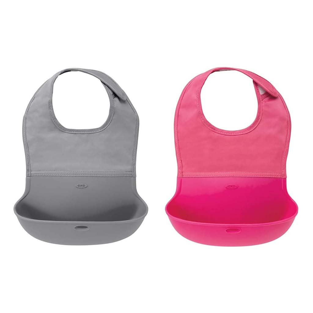 OXO TOT 2 - Piece Waterproof Silicone Roll Up Bib with Comfort - Fit Fabric Neck, ANB BABY